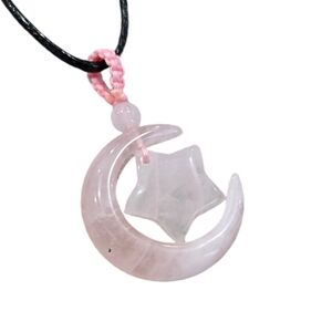 NWOT natural rose quartz moon and star necklace